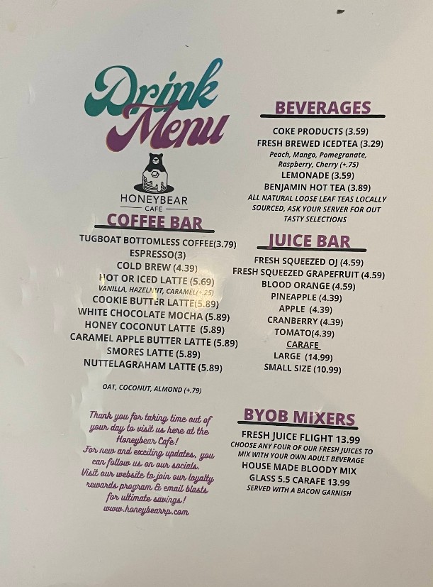 Honeybear Cafe Restaurant Menu | Brunch & Coffee in Chicago